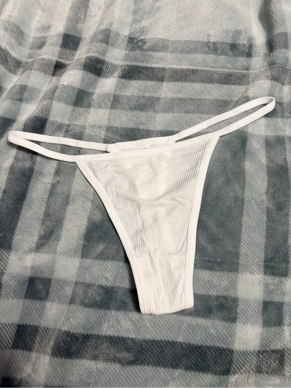 White Ribbed Thong Panty
